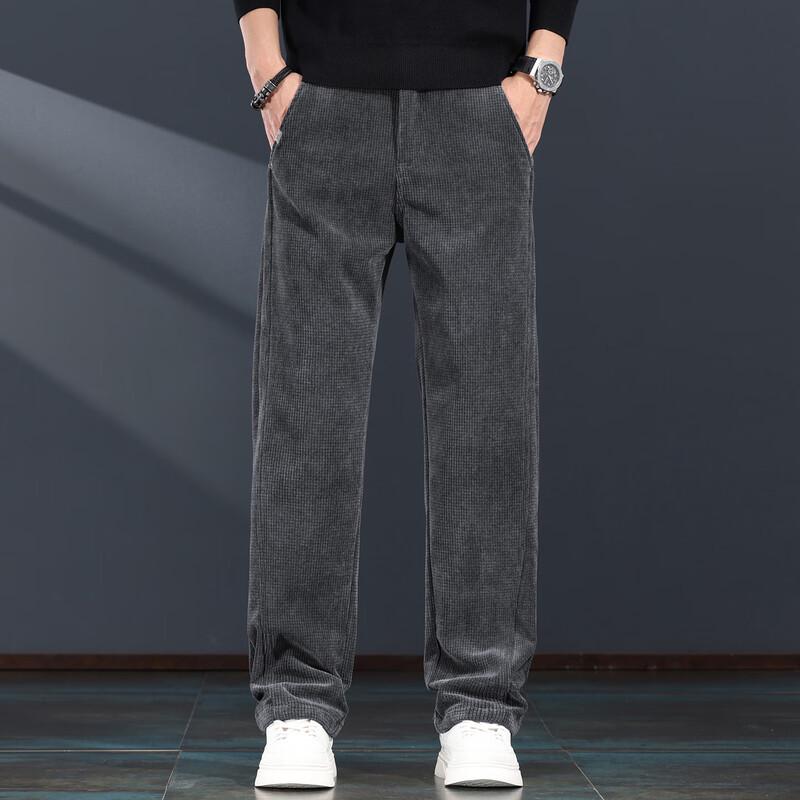 Jie Leinor Men's Waffle Corduroy Straight Casual Pants