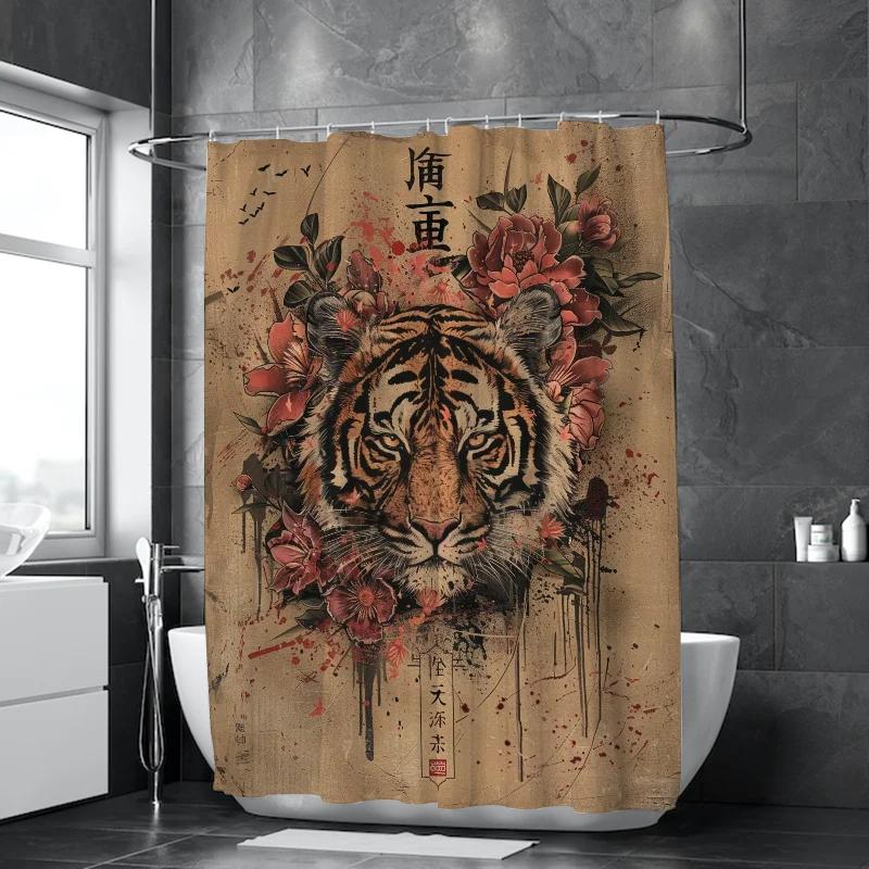 Waterproof Shower Curtain for Bathroom Tiger Flower Opaque Curtains Bath Things Accessories the Sets Full Set Showers Bathtub