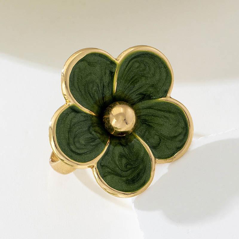 Gold Plated Colorful Enamel Flower Ring Elegant Dainty Floral Pattern Skin-friendly for Women Daily Date Wear Accessory