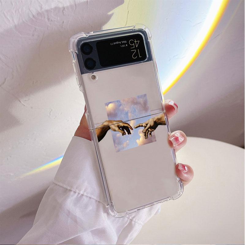 Flowers Heart Luxury Case For Samsung Galaxy Z Flip 3 4 5G Funda Z Flip3 Clear PC Hard Shockproof Back Phone Coque