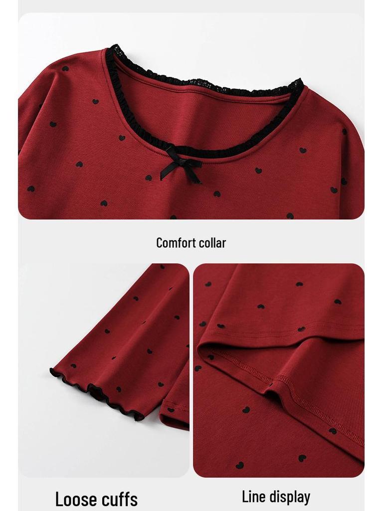 Tencel Lyocell Red Zodiac Couple Pajamas Set - Long Sleeve and Pants for Spring & Autumn