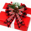 Christmas Burlap Plaid Bow with Pine Cones Pine Needles Large Buffalo Plaid Bow Xmas Wreath Checkered Bow for Holiday Crafts Home Party Tree Decor