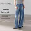 Damen Jeanshose mit schrägem Schnitt, schmaler Passform, blaue Denim
