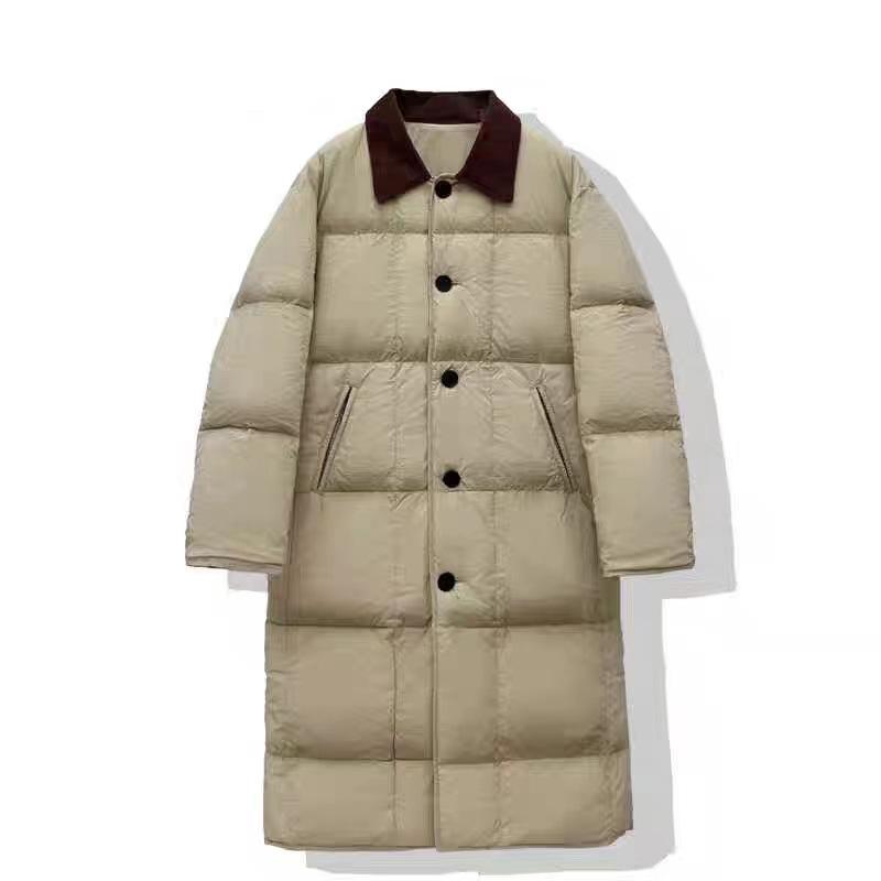 Lapel medium and long down jacket for women's winter new single-breasted buckle thickened over-the-knee white duck down jacket large size