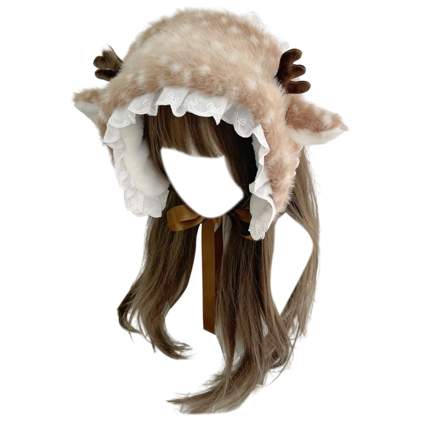 

Warm Reindeer Style Lace Trim Neck Warmer Ear Cover Scarf Christmas Theme For Kids Cold Weather Protection коричневый