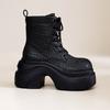 Fashion 9CM Women's Chunky Ankle Boots New Autumn Winter Weave Leather Punk Shoes High Platform Casual Short Boots Botas Mujer