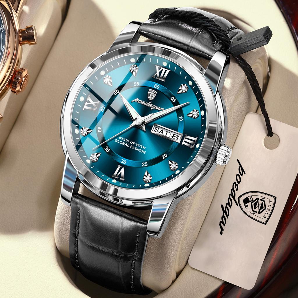 POEDAGAR Luxury Business Male Clock Date Week Waterproof Luminous Gold Wristwatch Casual Fashion Quartz Watches Reloj