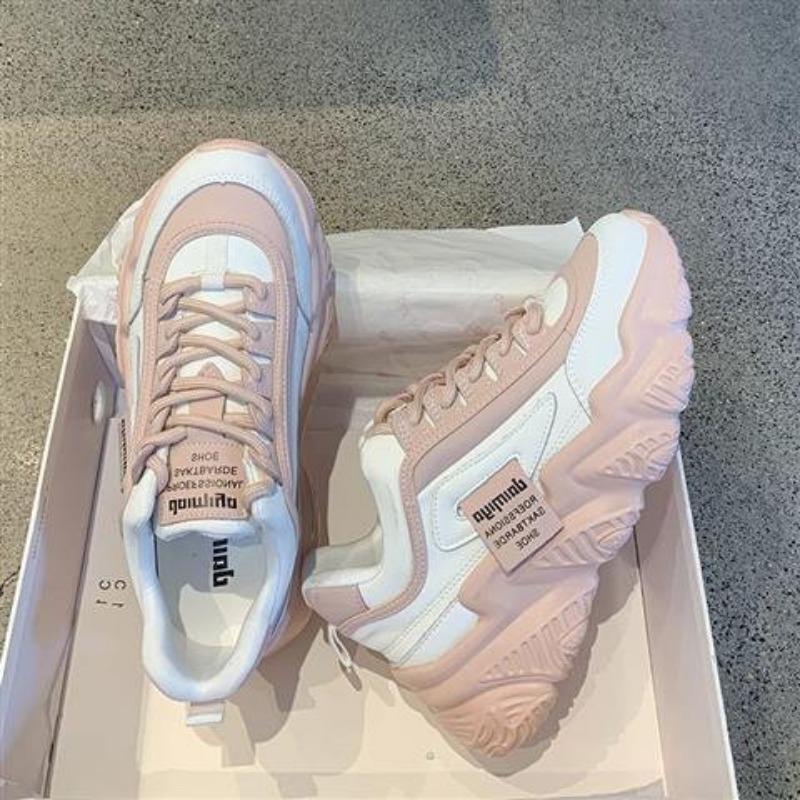 

Dad shoes new women s sports heightening single shoes round head low top front lace-up muffin and platform women s shoes 40 розовый