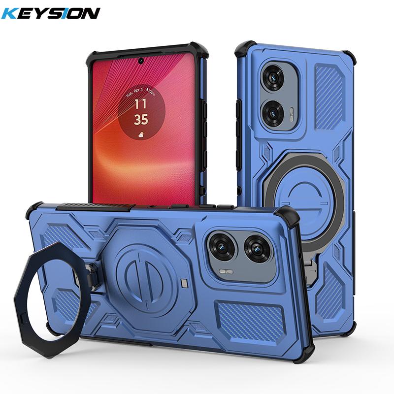 

KEYSION Протиударний магнітний чохол для Motorola Edge 50 Fusion 5G з вертикальною підставкою-кільцем для живого перегляду, чохол для телефону для MOTO Edge 50 Fusion 5G for Edge 50 Fusion синій