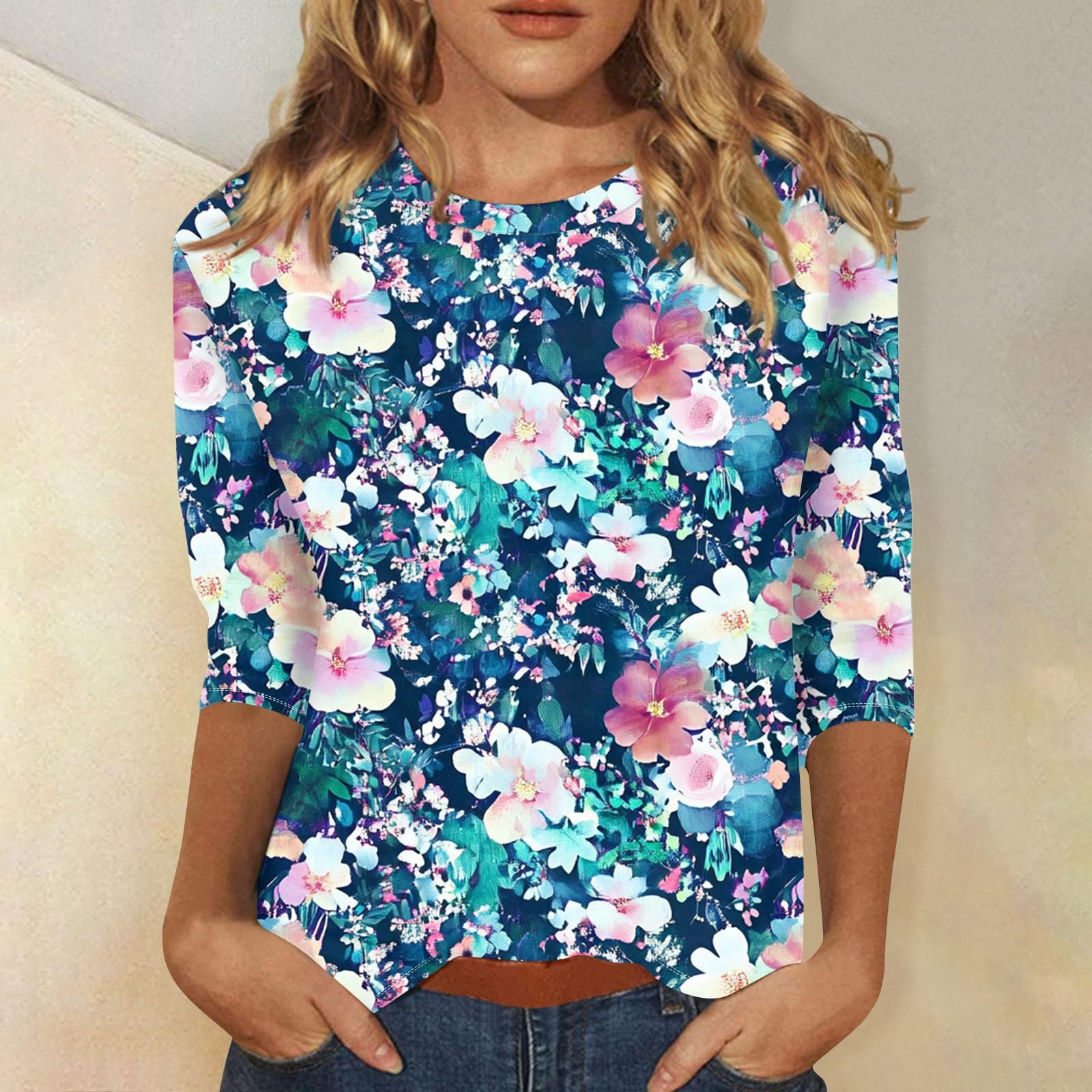 

Женская мода повседневный топ с рукавом три четверти с цветочным принтом и круглым вырезом XXL