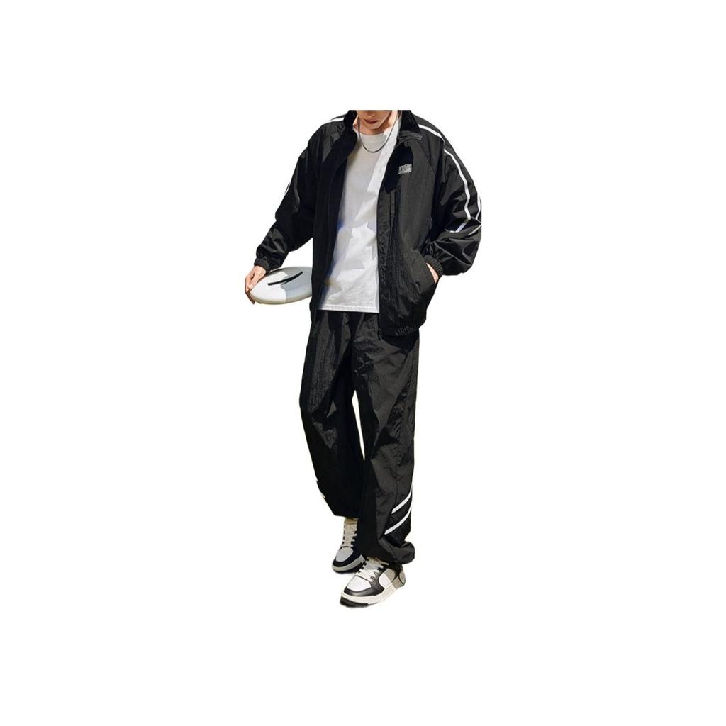 Anta Comfortable Casual Simple Striped Zip-Up Windbreaker Men Outerwear Basic-Black 952438608-2