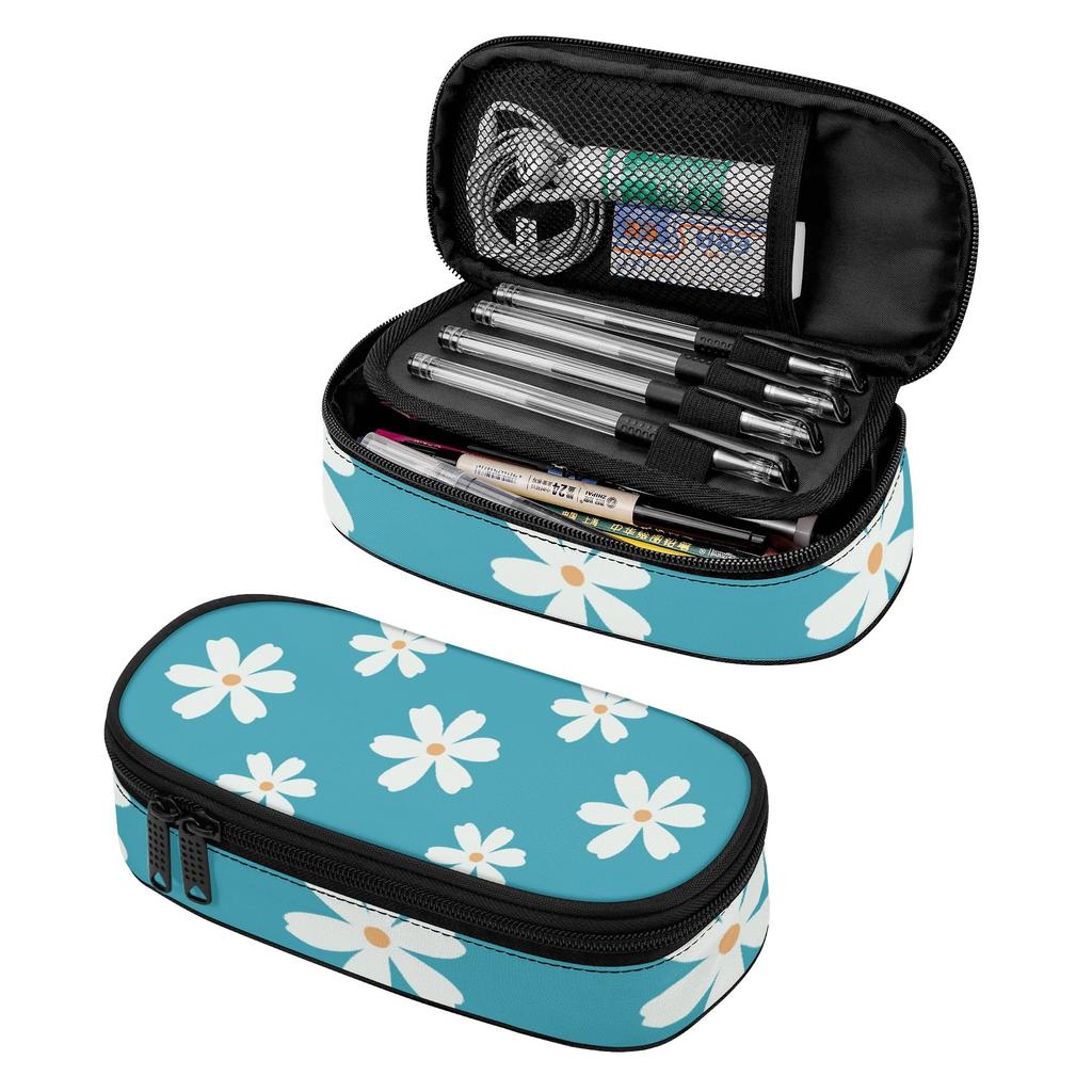 Pencil Bag Simple Design Strong Polyester Fabric Smooth Zipper with Mesh Pocket Removable Divider and Pen Slots for Boys Girls
