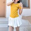 Koreanisches gelbes schräg geschnittenes kurzärmeliges T-Shirt Damen Sommer Neu Dünn Vielseitig Off-Shoulder Träger Design Spice Girl Top