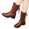 Medium Boots Women's Leather Boots Soft-soled Velvet Winter New Martin Boots Medium Heel Non-slip Thick Heel Boots