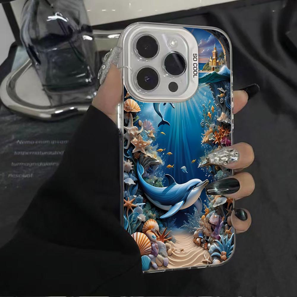 Ocean World Printed Phone Case for iPhone 16 15 14 13 12 11 Pro Max 16E Laser Plated Rice Resistant Hard Phone Case