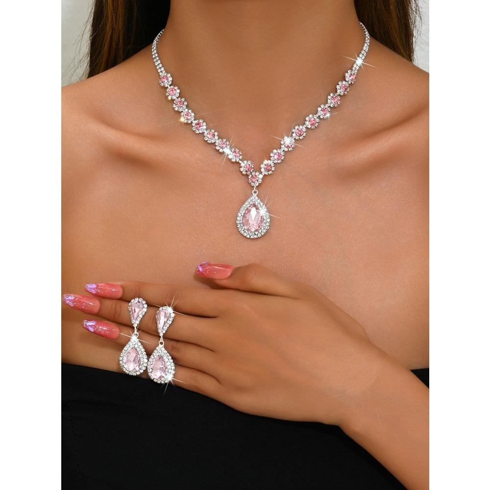 Claw Chain Inlaid Crystal Women's Versatile Jewelry Necklace Earrings Set