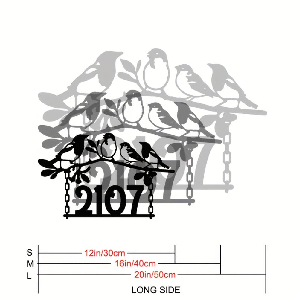 

Exquisite Handcrafted Metal House Number Sign Bird Branch Design Outdoor Iron Art Wall Mounted Battery Free Ornamental 30cm
