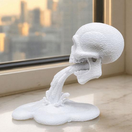 Window Sill Skull Decoration 3D Printed Water Flow Ornament, Creative Statue with Eco-friendly Desk Ornament Stable Base, Compact Gothic Decoration,