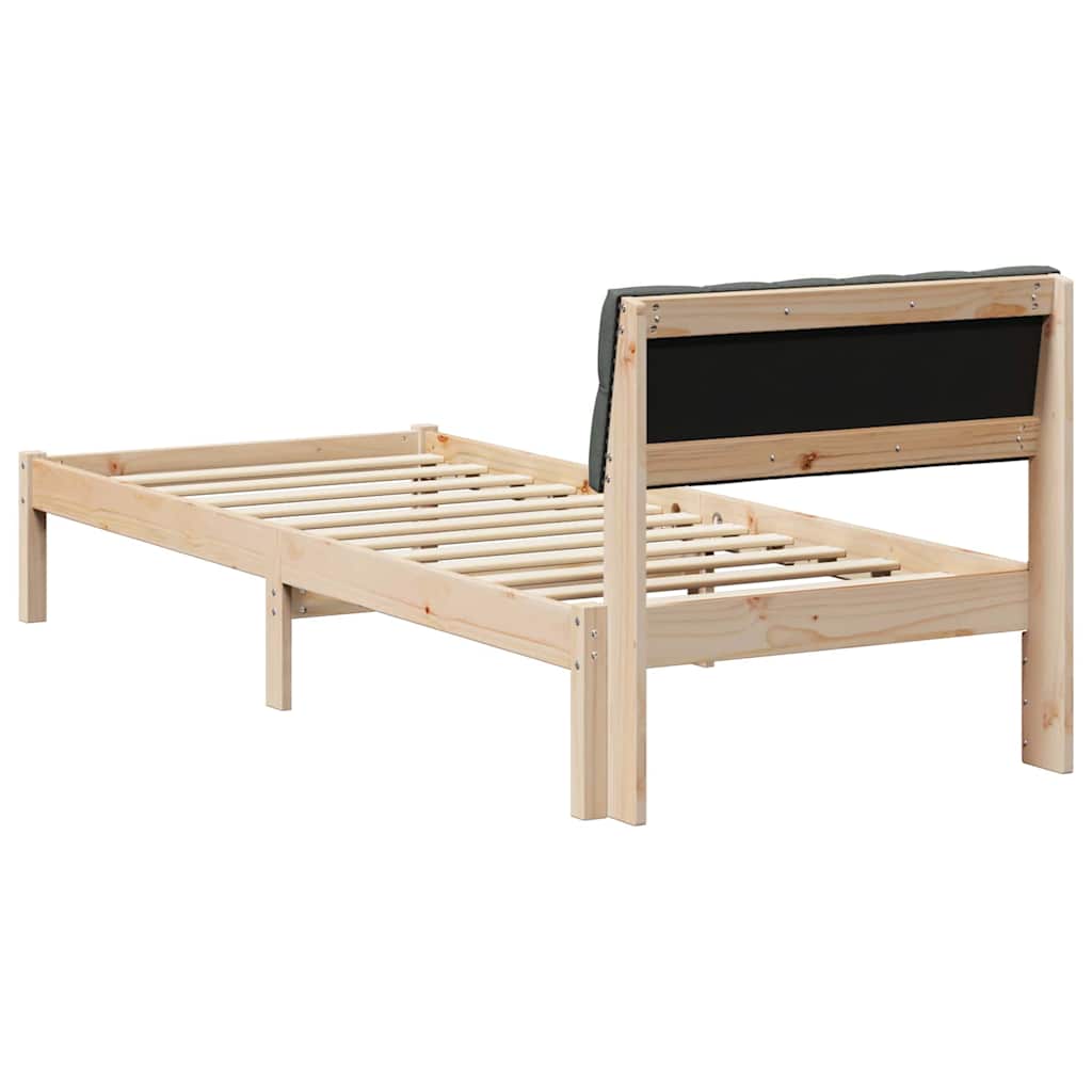 Brown and Dark Gray Bed Frame 75 x 190 cm Solid Pine Wood