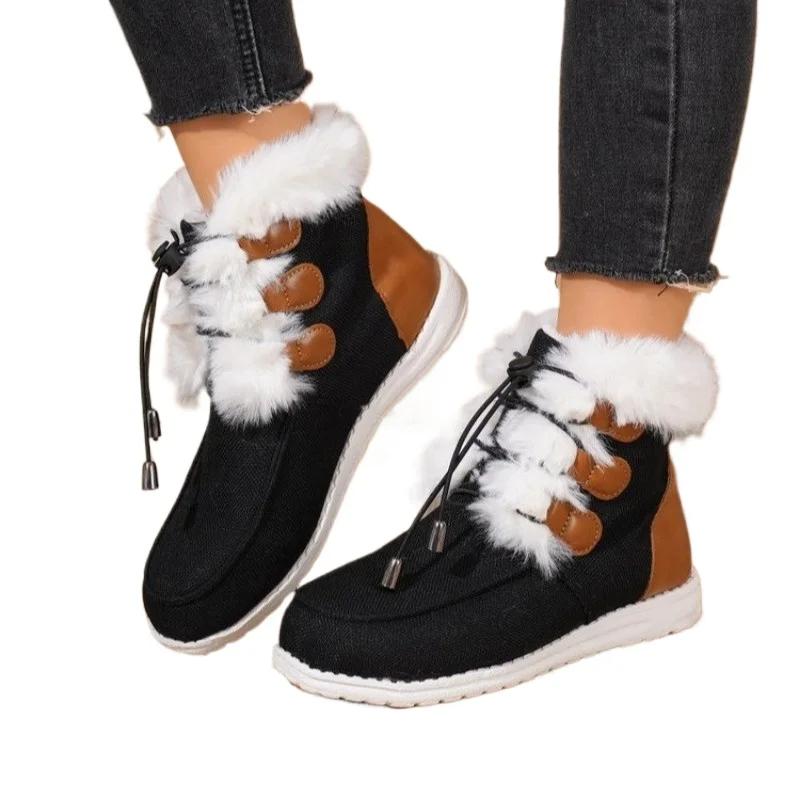 

Warm Shoes Female Winter Plus Size Snow Women s Boots Classics Ankle Boots Women Round Toe Low Heel Elastic Band Shoes Women 43 чорний