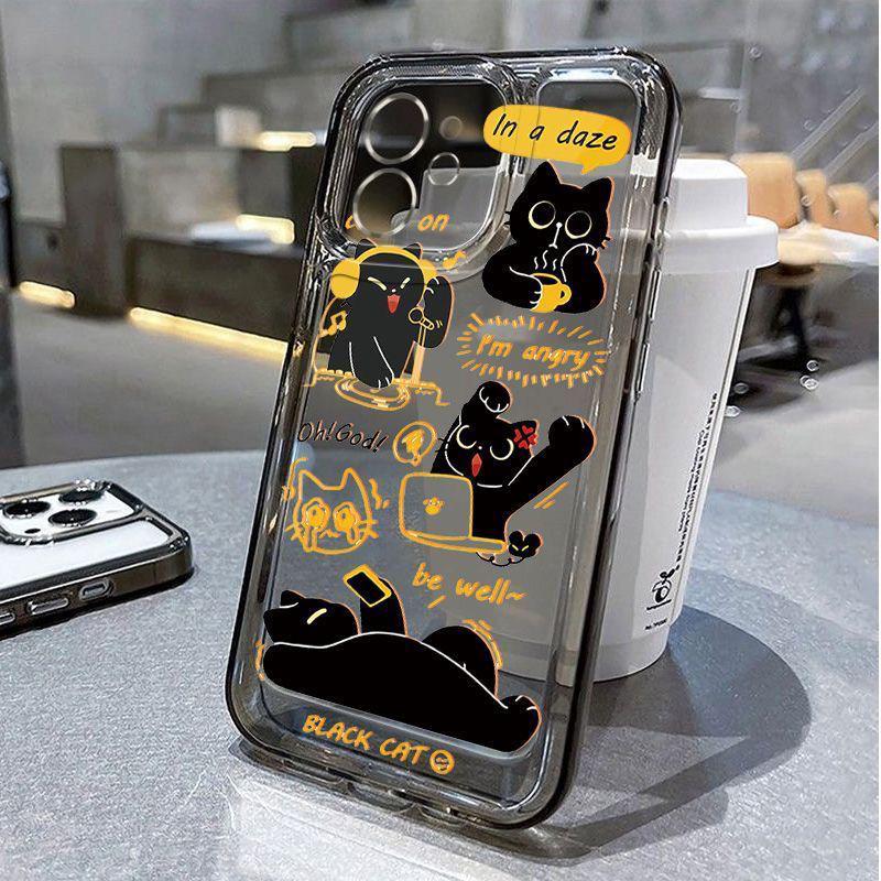 

Cute Black Cat More Love Heart Print Phone Case for iPhone 17 16 15 14 13 12 11 16E Series Pro Max Plus Double Layer Protection iphone 16 Plus