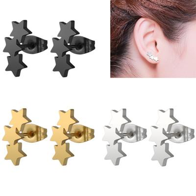 Chic Triple Star Ear Studs Stainless Steel Earrings Women Piercing Jewelry Charm