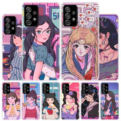 INS Kawaii Japanese Anime Illustration Girl Cover Phone Case For Samsung Galaxy A53 A52 A73 A72 A12 5G A13 A22 A23 A32 A33 A02S