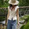 French Pinch Pleated Temperament New Casual V-neck Waist Solid Color Single-breasted Shirt Women's Summer