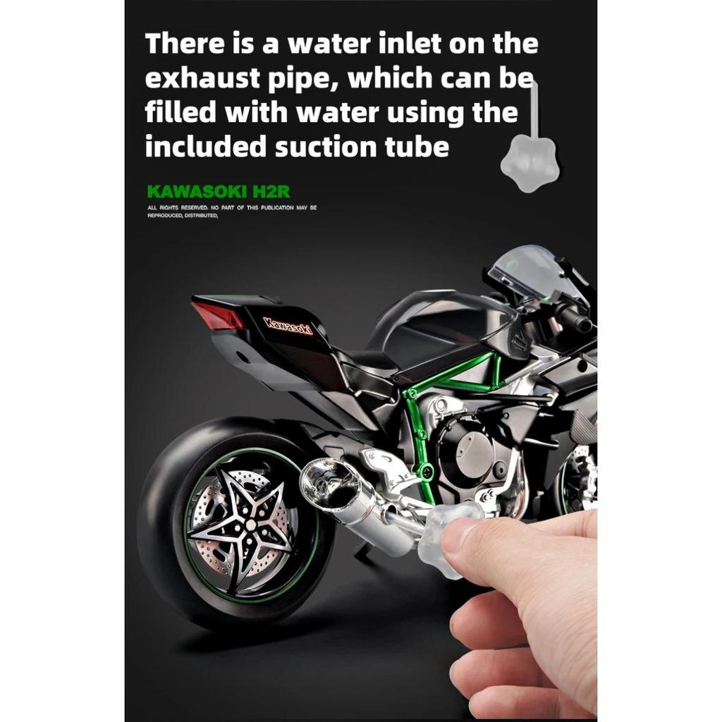 Modellino di Moto da Corsa in Lega Kawasaki H2R 1/9 Diecasts Metallo Modello di Moto da Pista Sportiva Suono e Luci con Spray Giocattoli Regali per Bambini