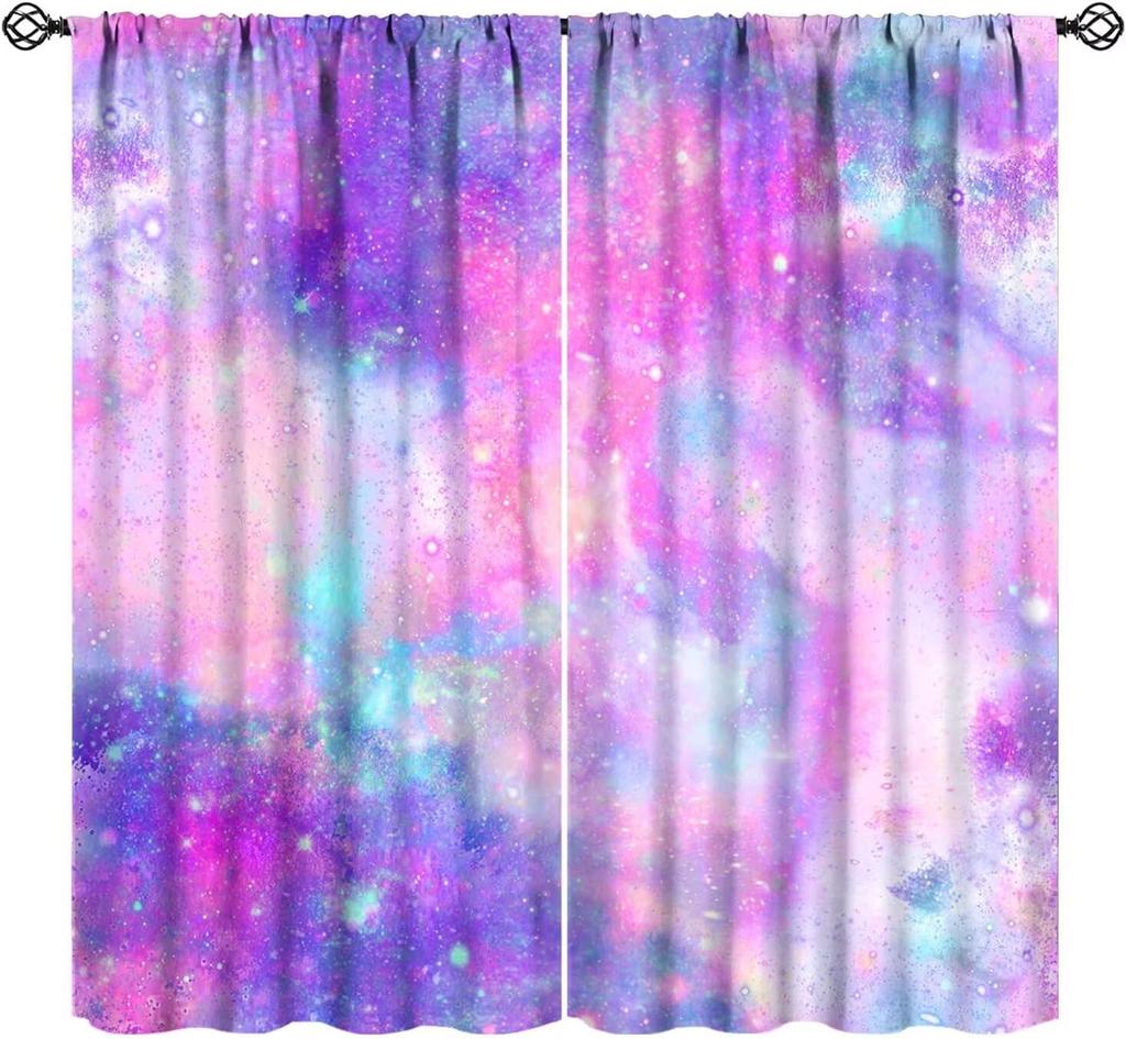 Outer Space Curtains Cartoon Astronaut Rocket Planets Stars Spaceman Universe Galaxy Print Window Kids Boys Made Of Polyester