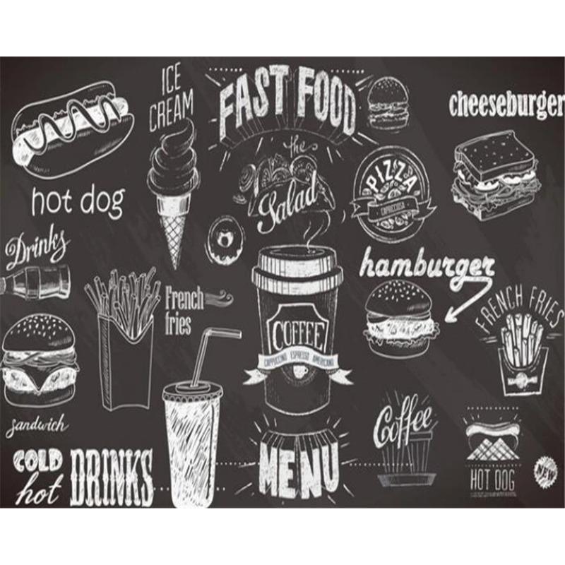 Hand-Painted Blackboard Wallpaper Food Dessert Fast Food Coffee Shop Mural Restaurant Background Wall 3d Wallpaper