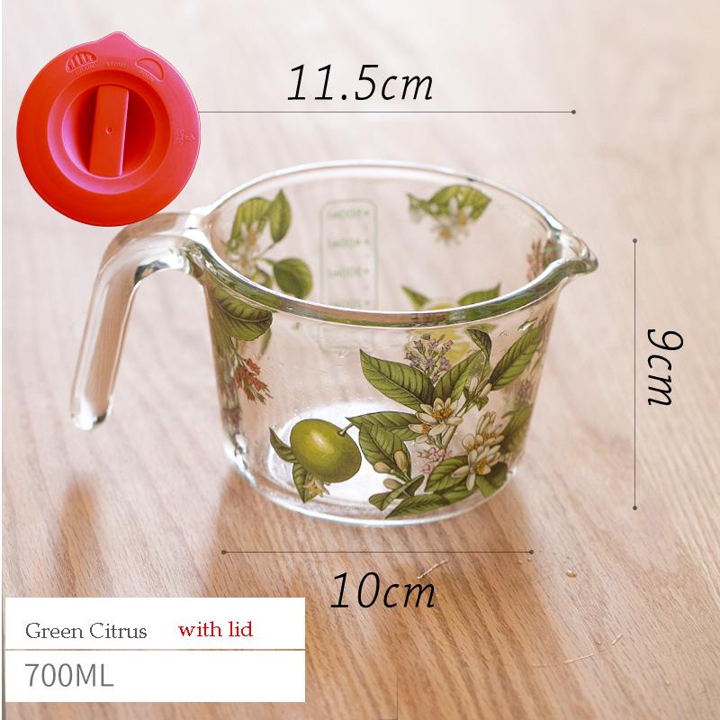 Retro Flower Measuring Cup with Lid Glass Milk Juice Cup with Scale Measuring Jars Household Kitchen Gadgets Baking Cooking Tool