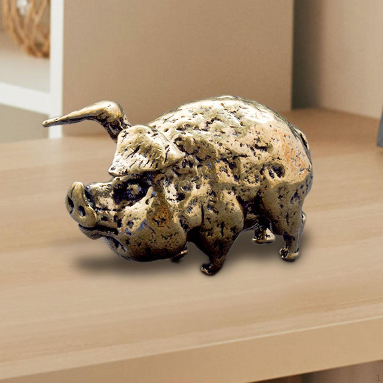 

Латунная фигурка свиньи, мини-скульптура, очаровательный акцент для домашнего декора для стола или полки old golden