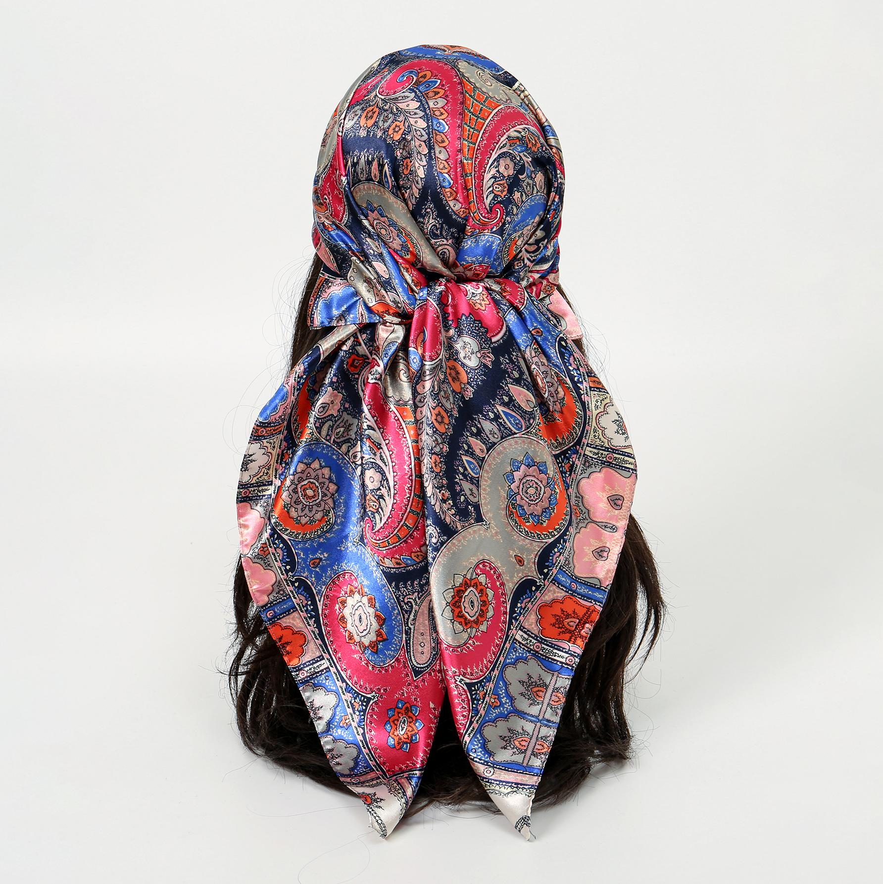 

90*90cm Paisley Satin Silk Square Scarf Women Print Headband Neck Scarfs Fashion Hair Band Hand Kerchief Female Bandana Headwear