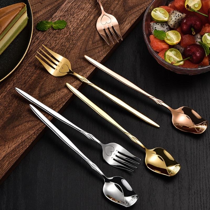 Stainless Steel Coffee Spoon Long-handled Ice-Tea Spoon Long Handle Fruit Fork Tableware Eating Utensils Dishwasher Safe