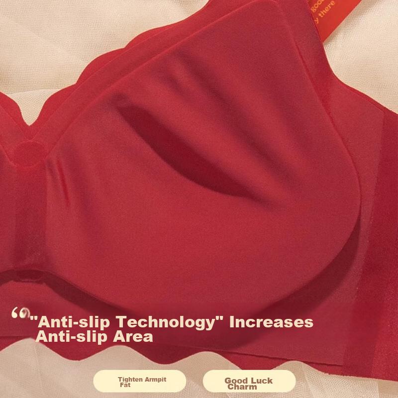 LangSha Zodiac Year Underwear for Women, Wine Red Snake Year Wedding Bridal Small Chest Push-Up Wireless Bra, Seamless Side Support Brassiere