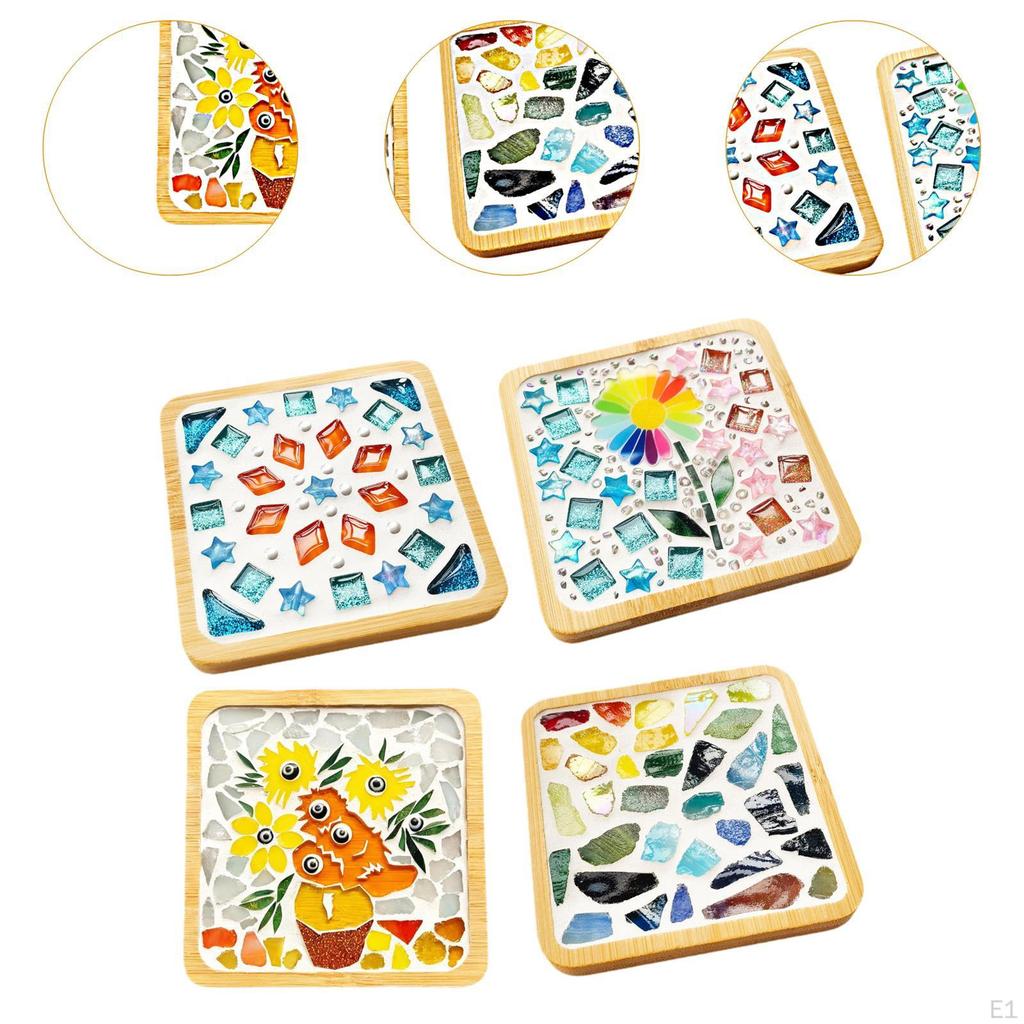 4 Pieces DIY Mosaic Coaster Handmade Craft for Playdates School Art Projects sunflower