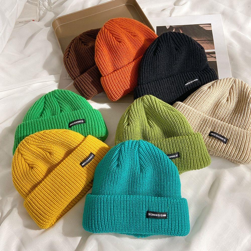 Tag Winter Colth Skullies Stripe Korean Style Caps Wool Hat Letter Knitted Hat Women Woolen Beanies