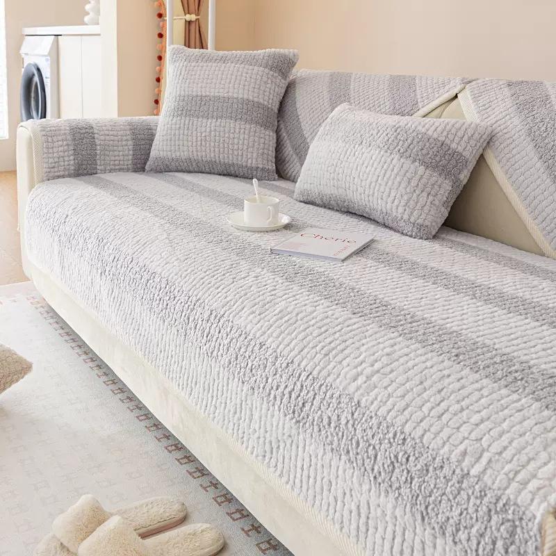 Thickened Imitation Rabbit Plush Sofa Cushion in Winter Modern Light Luxury Sofa Cover Anti-slip Sofa Cushion