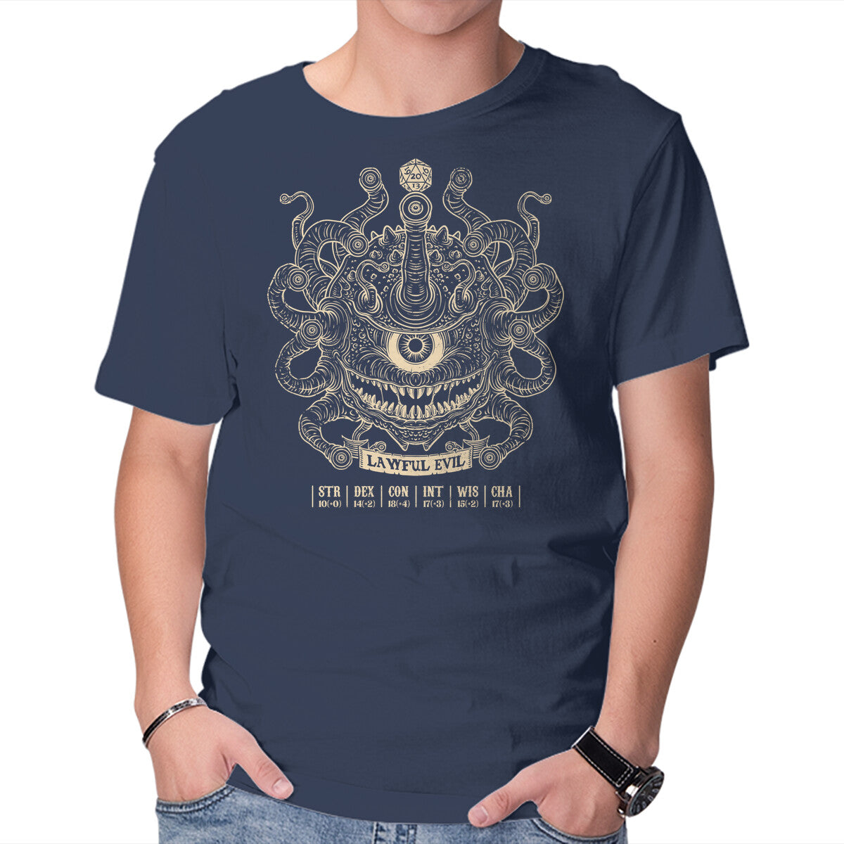 Unisex Crew Neck T-Shirt Lawful Evil Beholder Graphic Short Sleeve Casual Tee L