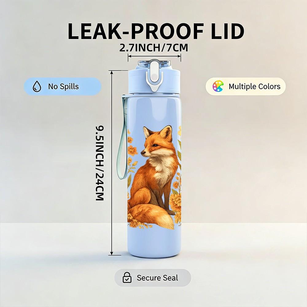 1PC Sunflower Wild Fox Art 750ml Color Plastic Sports Water Bottle Leakproof Flip Straw Lid Suitable for Sports Office Home Use
