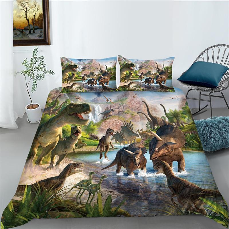 Dinosaurus 3D tisk Povlak na přikrývku King Size Povlečení Polyester Kreativní domácí sada povlečení Sada povlečení pro děti