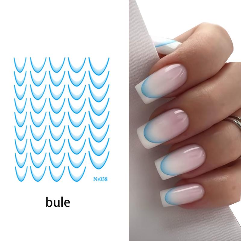 French Gradient Nail Art Stickers Multi-colors Self-Adhesive Decals Design Nail Tips Guides DIY Nail Decoration Stencil Tools