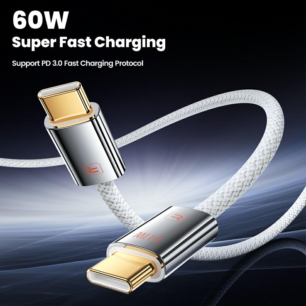 TOOCKI TX110C2 1m Mini Zinc Alloy USB-C to USB-C Cable PD 60W Fast Charging Cable with Smart Chip for Laptop Phone