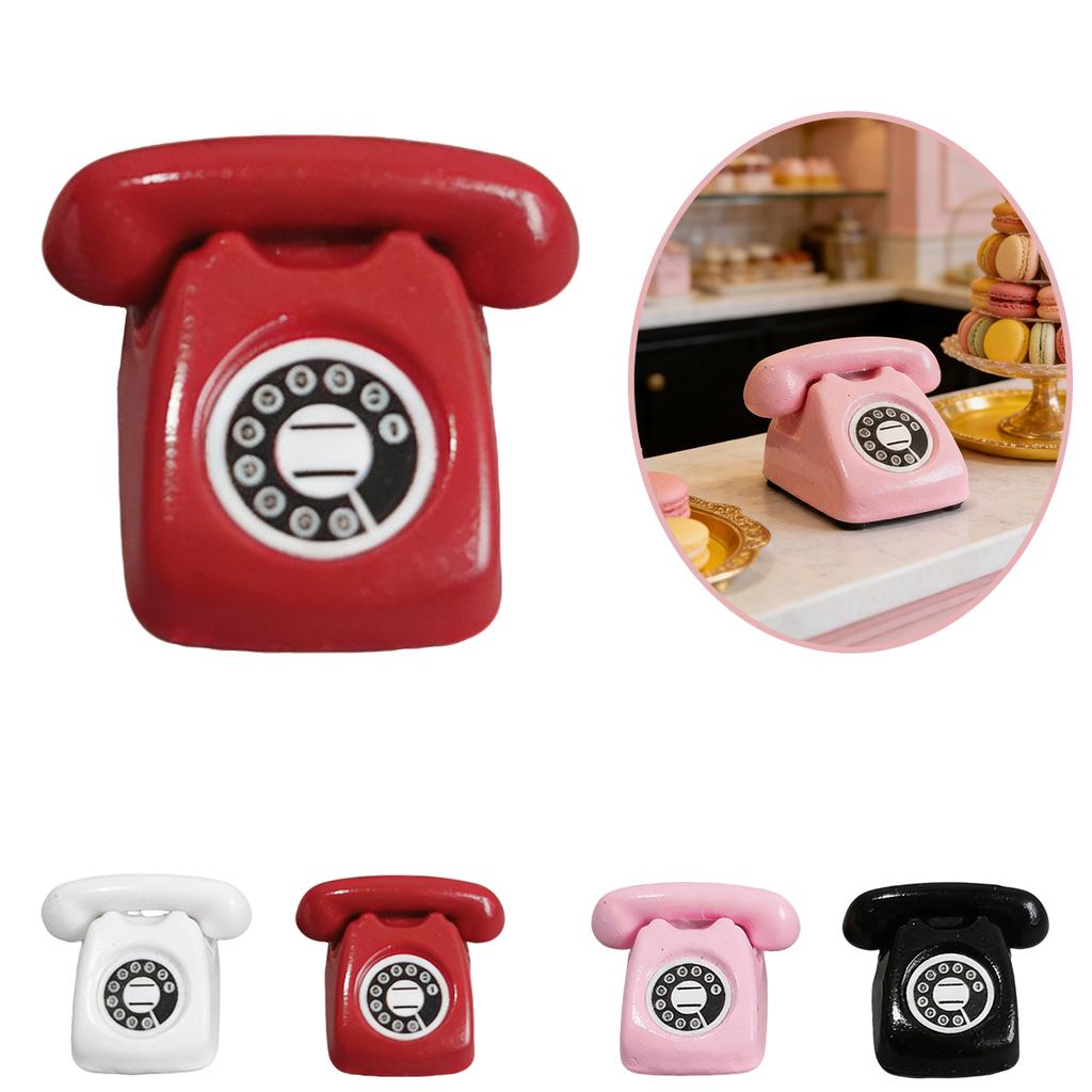 1/4 PCS Mini Vintage Rotary Telephone – 1:12 Miniature Retro Desk Phone for Dollhouse, Fairy Garden Paths & Micro Landscapes