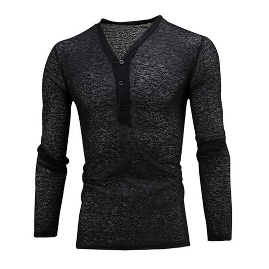 Deep V-neck Men T-shirt Long Sleeve Thin Elastic Quick Drying Summer Solid Color Slim Fit Tee Top Streetwear