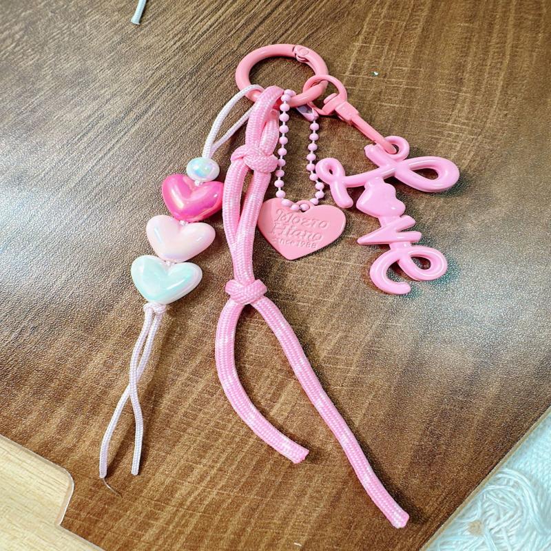 1 Piece   Heart-Shaped Bead Weaving Rope Mobil Phone Pendant Universal Lanyard Bag Key Keychain Accessories Gift