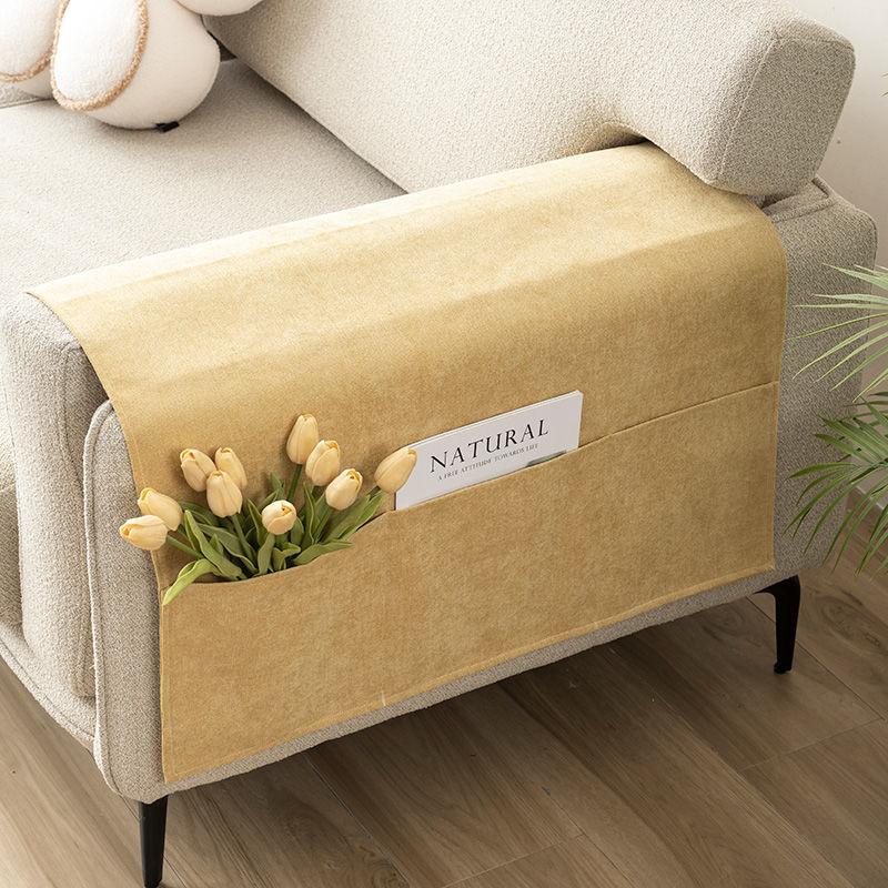 

Environmentally Friendly Green Hand Towel Universal Sofa Armrest Towel with Storage Pocket Thick Durable Couch Handrail Pad 40x110cm Two pockets