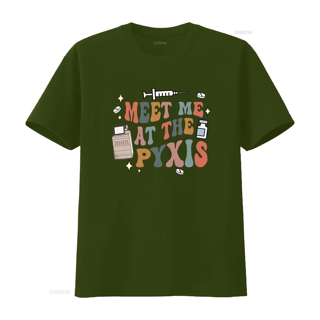 Retro Nurse Humor T Shirt Meet Me At The Pyxis Med Count Pharmacy Tech Surg Icu Nursing Pharm Pharmacist Medication Dispenser