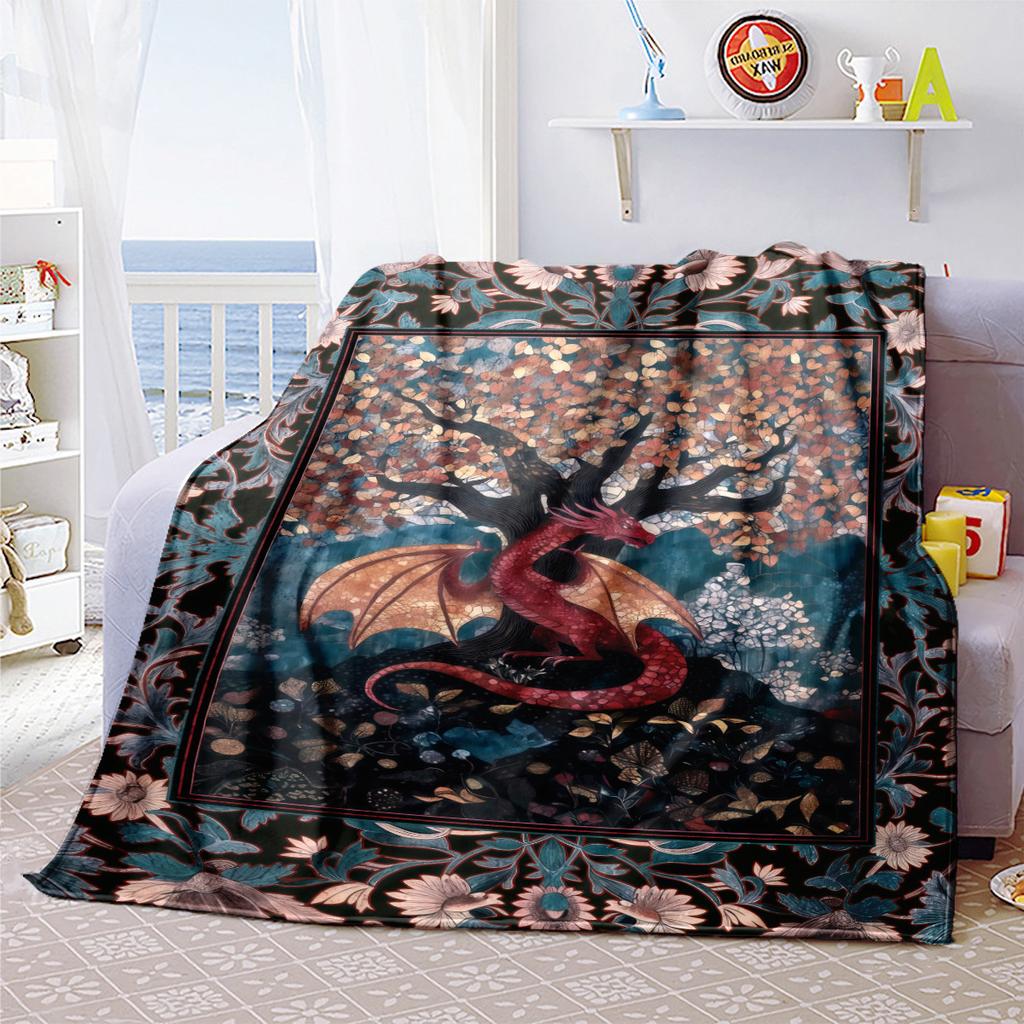 1pc Medieval ornate Baroque dragon blanket, al season lightweigh Poster blanket home office outdoor nap multifunc Poster blanketional blanket